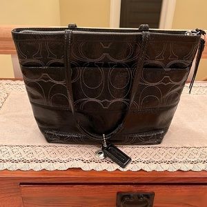 Coach Black Patent Leather CC Embossed Handbag